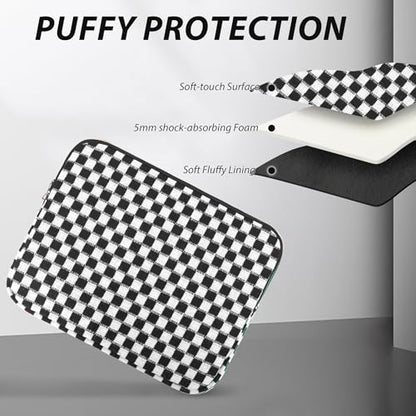 Puffy Laptop Sleeve 11-12 inch, Cute Knitted Protective Carrying Case for Women & Men, Compatible with iPad Pro 11-Inch M5, 12 Inch Tablets Notebook (Checkered Black) - color: Checkered Black, size: 11-12 inch