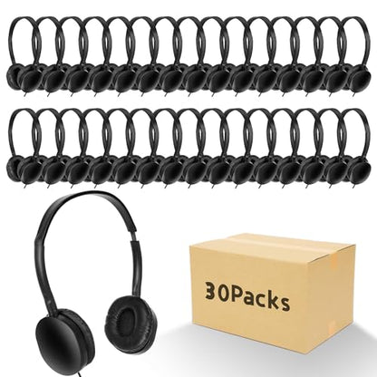 Kids Headphones Bulk 30 Pack for School Students Children | Wholesale Wired Headphones for Classroom,Group Learning, Computer Lab, Library, Online Lesson and Testing 3.5mm Jack (Black) - color: H003 Black Headphones