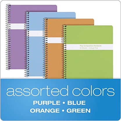 Oxford Spiral Composition Notebooks, 4 Pack, Poly Covers, College Ruled Paper, 9-3/4 x 7-1/2 Inches, 80 Sheets, Assorted Pastel Covers (64945) - style: College Ruled