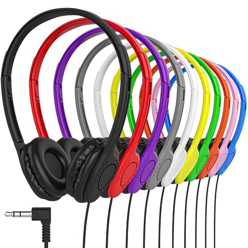 Maeline Bulk Classroom Student Headphones On Ear Stereo Headphones Adjustable Band & Faux Leather Cushions for Kids Online Learning, Library, School, Travel - 3.5mm Plug - 20 Pack - Multi Colors - color: Multi, size: 20 Pack