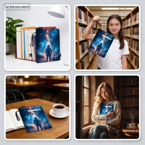 Padded Book Sleeve with Zipper & Front Pocket, Fabric Book Cover | Cosmic Astronaut In Galaxy11.4"x8.7" Washable Canvas Pouch for Hardcovers, Tablets & Reading Accessories - color: Cosmic Astronaut in Galaxy