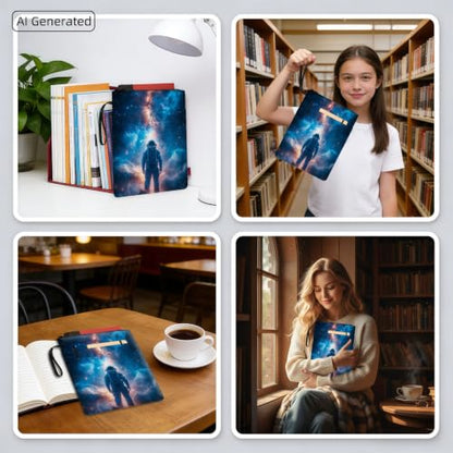 Padded Book Sleeve with Zipper & Front Pocket, Fabric Book Cover | Cosmic Astronaut In Galaxy11.4"x8.7" Washable Canvas Pouch for Hardcovers, Tablets & Reading Accessories - color: Cosmic Astronaut in Galaxy