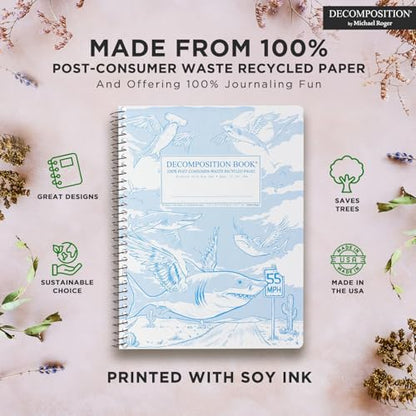 Decomposition Flying Sharks College Ruled Spiral Notebook - 9.75 x 7.5 Journal with 160 Lined Pages - 100% Recycled Paper - Notebooks for School Supplies, Home & Office - Made in USA - color: Flying Sharks, style: Spiral-bound