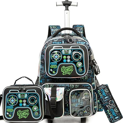 Meetbelify Kids Rolling Backpack with Wheels for Boys Rolling Backpacks with Lunch Box for Elementary School Students 3 in 1 Travel Luggage Suitcase for Boys Age 8-10 - color: Boy 05