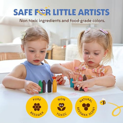Honeysticks Triangular Crayons (10 Pack) - 100% Pure Beeswax, Food Grade Colors, Non Toxic Crayons for Baby, Toddlers ages 1-3, 2-4, Easy Grip Triangle Shape, Durable, Sustainably Made in New Zealand
