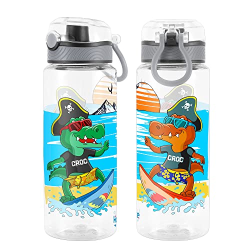 Cute Water Bottle for School Kids Girls, BPA FREE Tritan & Leak Proof & Easy Clean & Carry Handle, 23oz/ 680ml (Croc) - color: Croc