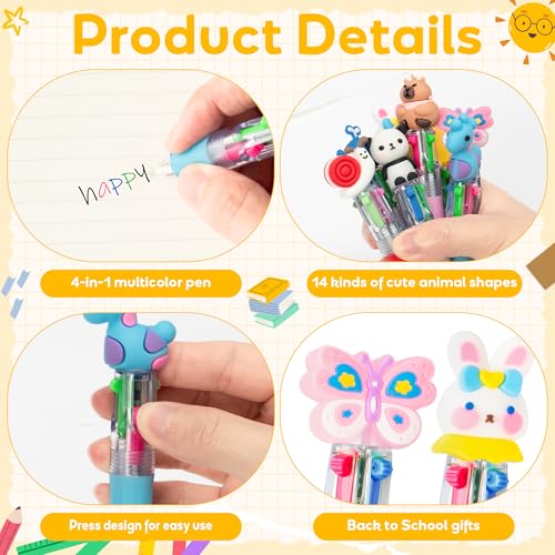 ANGOLIO Back to School Gifts for Students - 28 Sets First Day of School Gifts Include Animal 4 in 1 Multicolor Ballpoint Pens with Greeting Cards for Classmate Teacher Classroom Reward Party Supplies - style: Back to School Cute Animals