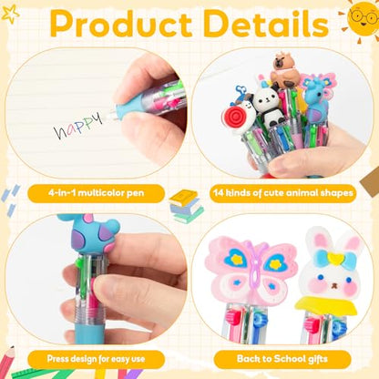 ANGOLIO Back to School Gifts for Students - 28 Sets First Day of School Gifts Include Animal 4 in 1 Multicolor Ballpoint Pens with Greeting Cards for Classmate Teacher Classroom Reward Party Supplies - style: Back to School Cute Animals