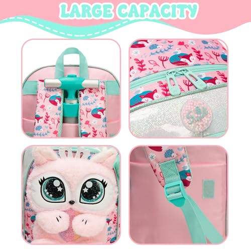 Cute Rolling Backpack for Girls,Lightweight Kids Backpack with Wheels,Wheeled School Bookbag with Pencil Case Lunch Box for Students - color: Pink Fox