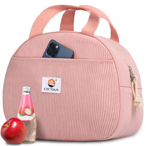 CaCTOUR Lunch Box Lunch Bag for Women Girls Teens, Cute Lunch Box Cooler Bag, Portable Small Insulated LunchBox Reusable Corduroy Lunch Tote for Work/Travel/Picnic/School(Pink) - color: C-Pink, size: Small