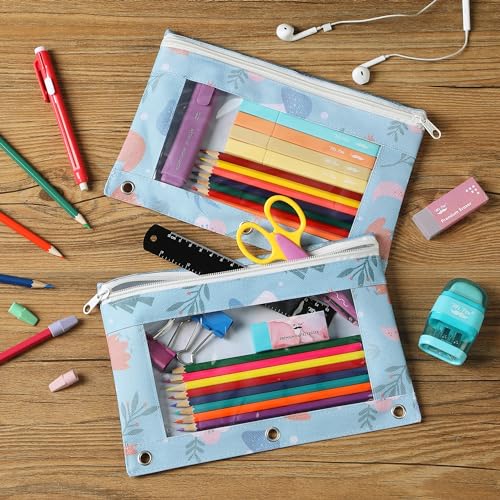 Mr. Pen- Pencil Pouch for 3 Ring Binder, 2 Pack, 10"x6.75", Smooth Zipper | Clear Window, Large Capacity Pencil Case with 3 Reinforced Grommets for School, Office, Supplies Storage | Clear Window, Large Capacity Pencil Case with 3 Reinforced Grommets for