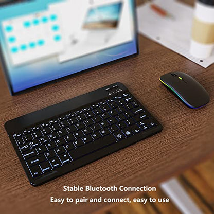 7 Color Backlit Bluetooth Keyboard and Mouse Combo for iPad A16 11th 10th Gen iPad Pro Mini Air iPhone, iPadOS 13 or Later, Slim Rechargeable Android Tablet Phone Wireless Mouse Keyboard (Black)