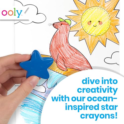 Ooly Stars of the Sea Star Shaped Chunky Crayons for Toddlers and Little Hands Set of 6, Non-Toxic Star Shaped Easy to Hold Crayons for Young Children, No Rolling Crayon, Gifts for Kids - style: Stars of the Sea