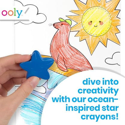 Ooly Stars of the Sea Star Shaped Chunky Crayons for Toddlers and Little Hands Set of 6, Non-Toxic Star Shaped Easy to Hold Crayons for Young Children, No Rolling Crayon, Gifts for Kids - style: Stars of the Sea