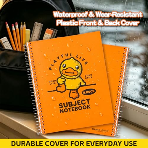 Comix Plastic Cover 5 Subject Notebook with 5 Divider, 200 Sheets 8-1/2" x 11" College Ruled Notebook for Office/School/Home, Orange - color: Orange