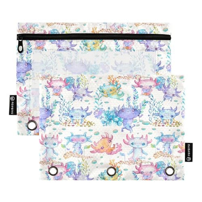 Cute Axolotl Pencil Pouch for 3 Ring Binder, Binder Pencil Pouches with Clear Window Zipper Pencil Case for Office College Supplies, 2PCS (B0301) - color: B0301