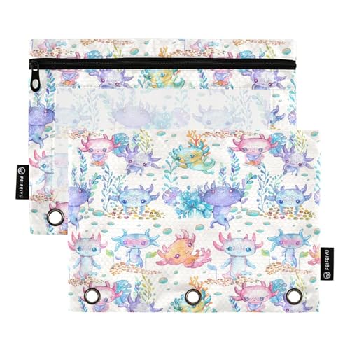 Cute Axolotl Pencil Pouch for 3 Ring Binder, Binder Pencil Pouches with Clear Window Zipper Pencil Case for Office College Supplies, 2PCS (B0301) - color: B0301
