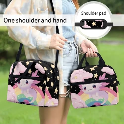 Axolotl Preschool Lunch Box Kids 4-6 Rainbow Simple Modern Lunch Box for Girls 6-8 Kindergarten Meal Bag Elementary School Toddler Students Children Lightweight Adjustable Shoulder Strap - color: Rainbow Axolotl
