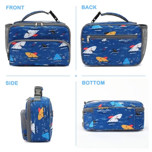 FlowFly Kids Lunch box Insulated Soft Bag Mini Cooler Back to School Thermal Meal Tote Kit for Girls, Boys, Colorful-Shark - color: Castle