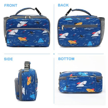 FlowFly Kids Lunch box Insulated Soft Bag Mini Cooler Back to School Thermal Meal Tote Kit for Girls, Boys, Colorful-Shark - color: Castle
