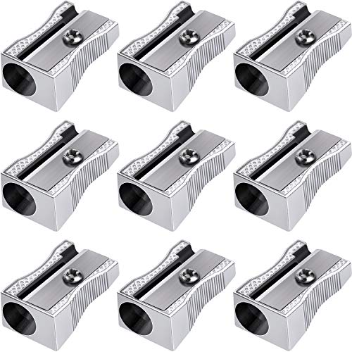 Frienda 48 Pack Metal Pencil Sharpeners Handheld Metal Mini Sharpeners Manual Pencil Sharpeners with Single Hole Aluminum Alloy Sharpener for Standard Size(Silver)
