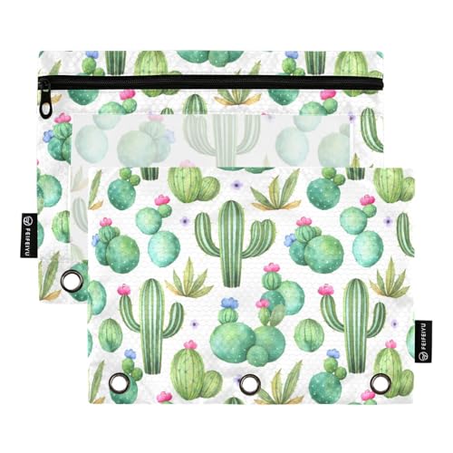 ALAZA Pencil Pouch for 3 Ring Binder, Watercolor Cactus Cacti Binder Pencil Pouches with Clear Window Zipper Pencil Case Cosmetic Bags for Office College Supplies, 2PCS - color: color 60, size: one sizex2