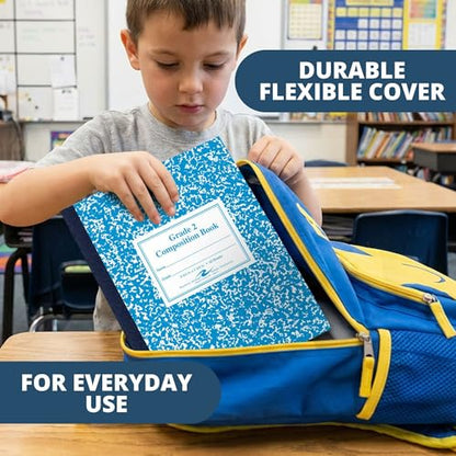 ROARING SPRING Primary Composition Book, Handwriting Notebook for Kids (K - 2nd Grade), Grade 2 Ruled, 3/4" Skip-Line Manuscript Paper, Flexible Cover, 9.75" x 7.5", 50 Sheets/100 Pages, 72 Pack - color: Blue Marble