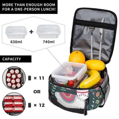 YETTA YANG Cute Llama Flower Portable Lunch Bag Insulated Lunch Box Reusable Totes For Women Men Work Picnic Camping - color: Black26