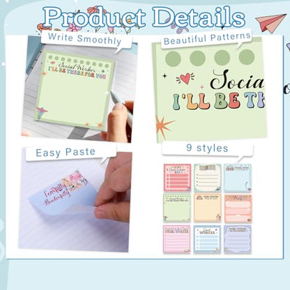Social Worker Sticky Notes Gifts, 9 Pack Social Worker Appreciation Notepads 3x3 Inches, Social Work Writing Memo Pads School Office Supplies Gifts for Women Men (450 Sheets) - style: Social Worker