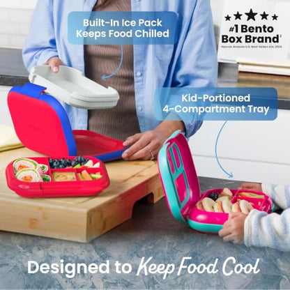 Bentgo Chill Kids Leakproof Lunch Box - 4-Compartment Bento Box with Built-In Ice Pack, 3.3 Cup Capacity, BPA-Free, Microwave & Dishwasher Safe Tray, Ages 3–7 (Red/Royal) - color: Red/Royal