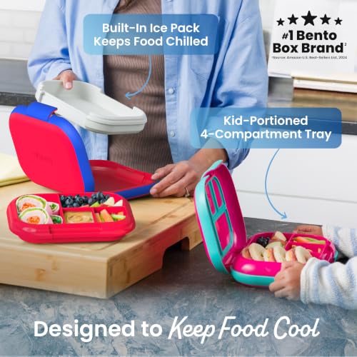 Bentgo Chill Kids Leakproof Lunch Box - 4-Compartment Bento Box with Built-In Ice Pack, 3.3 Cup Capacity, BPA-Free, Microwave & Dishwasher Safe Tray, Ages 3–7 (Red/Royal) - color: Red/Royal
