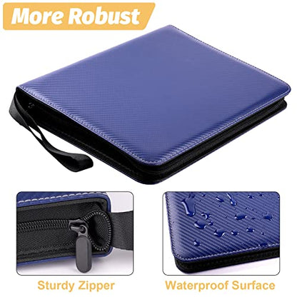 GERMUN 4 Pocket Card Binder, Premium Zip Trading Card Binder, 400 Double Sided Pocket PU Card Collection Binder, Collector Card Album, Card Folder for MTG, TCG, Sports Cards, Game Cards (Dark Blue) - color: 4 Pocket 400 Carbon Dark Blue