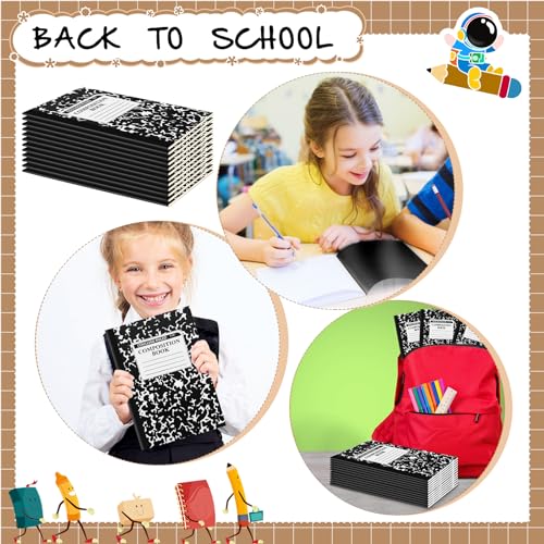 Fainne 60 Pack Composition Notebooks College Ruled A5 Composition Notebook Bulk Marble Notebooks 30 Sheets (60 Pages) for Student Journal Classroom Office School Supplies(Black Color) - color: Black Color