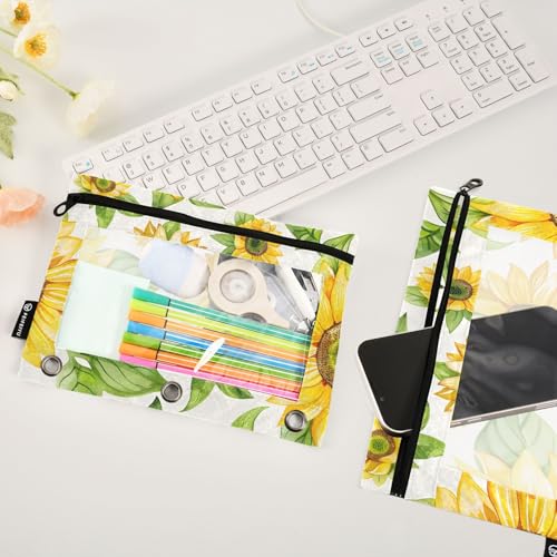 ALAZA Yellow Sunflower Flower Pencil Pouch for 3 Ring Binder 2 Pack Zipper Binder Pencil Bag Case with Clear Window Office Supplies - color: multi1679