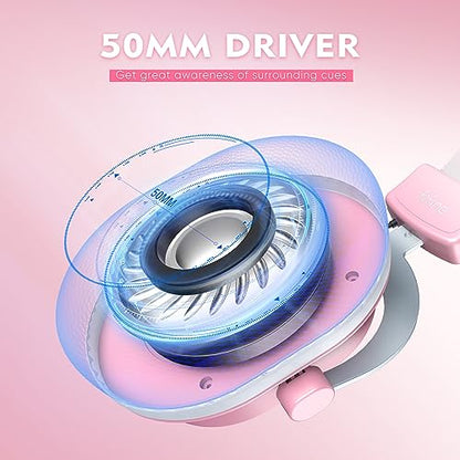 FIFINE PC Gaming Headset, USB Wired Headset with Microphone, 7.1 Surround Sound, in-Line Control, Computer RGB Over-Ear Headphones for PS4/PS5, for Streaming/Game Voice/Video-AmpliGame H6 (Pink) - color: Pink
