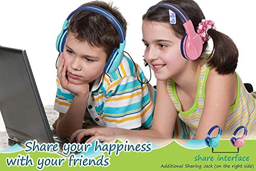 SIMOLIO 2 Pack Kids Bluetooth Headphones with Share Port, 75/85/94dB Volume Limit w/Mic for Toddler Teens, Bluetooth 6.0, 30H Playtime, Foldable Headsets w/Travel Case for School Airplane iPad PC - color: Mint & Pink