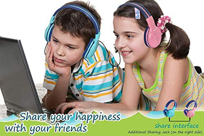 SIMOLIO 2 Pack Kids Bluetooth Headphones with Share Port, 75/85/94dB Volume Limit w/Mic for Toddler Teens, Bluetooth 6.0, 30H Playtime, Foldable Headsets w/Travel Case for School Airplane iPad PC - color: Mint & Pink