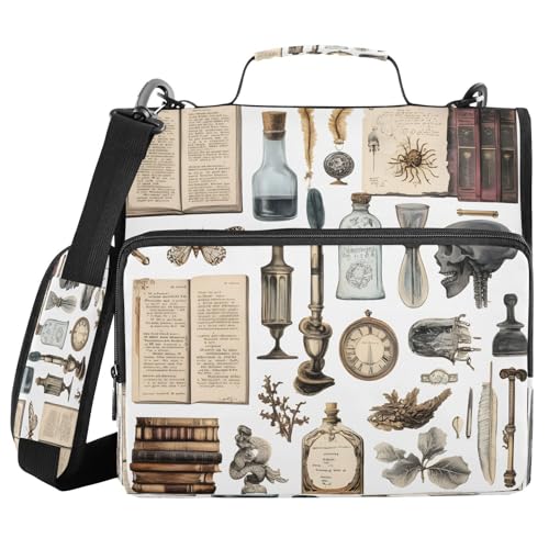 3 Ring Zipper Binder Vintage Books Skull Binders Bag with Shoulder Strap 500 Sheets Paper Organizer Trapper Keeper Documents Storage File Folder for School Office - color: A431