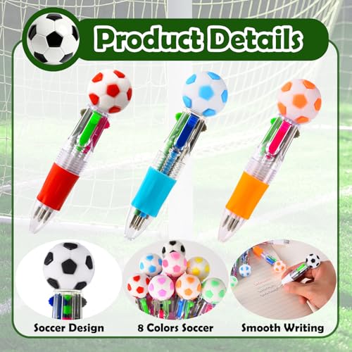 24Pcs Soccer Mini Multicolor Pens in One 4-in-1, Cute Pens Bulk for Party Favors and Birthdays, Ballpoint Pen Back To School Gifts Classroom Student Prizes - style: Soccer-24pcs