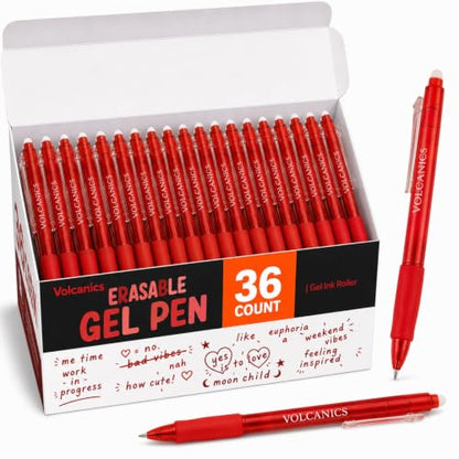 Volcanics Erasable Gel Pens Red Ink, 0.7MM,36 Pack Retractable Clicker Gel Ink Pen, Fine Point Smooth Writing for Office Work Journaling - color: Red