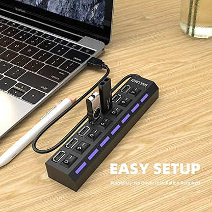 USB 허브, 7 포트 USB 2.0 허브 LED 휴대용 고속 아이맥 프로, 맥북 에어, 맥 미니/프로, 서피스 프로, PC 및 노트북과 호환