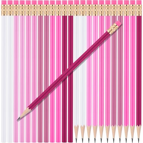 24 Pcs Round Pencils with Eraser 2 HB Cute Pencils Bulk for School Graphite Wood Color Unsharpened Pencil for Drawing Sketching Wedding School Teacher Supplies Student Reward(Light Pink) - color: Light Pink