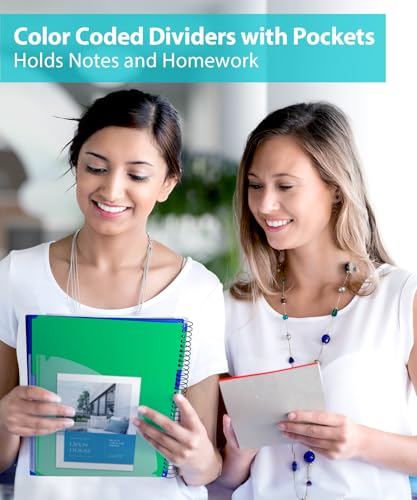 Dunwell 5-Subject Spiral Notebook, College Ruled (Blue), Colorful Movable Pocket Dividers with Tabs, Front/Back Plastic Covers, 200 Sheets (400 Pages) of 3-Hole Punch Perforated 8.5x11 Paper - color: Blue