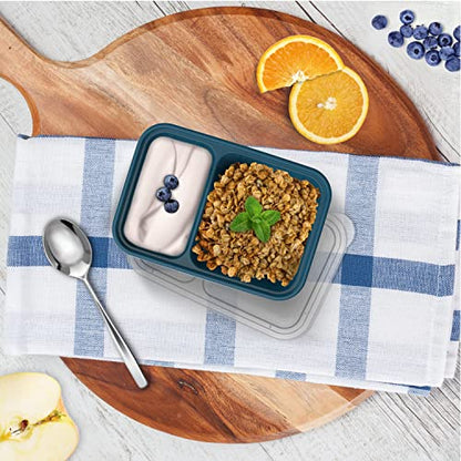 Bentgo Prep - 2-Compartment Snack Containers with Lids - Reusable, Microwaveable, Durable, PFAS & BPA-Free, Freezer and Dishwasher-Safe Meal Prep Food Storage - 10 Trays & 10 Lids (Deep Teal) - color: Deep Teal