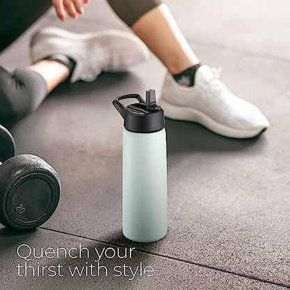 SipX™ 25 oz Insulated Water Bottle with 3 Lids – Leakproof Stainless Steel, Triple Insulated – Cold 24 Hours/Hot 12 Hours – Durable Bottle for School, Gym, Travel – Blue - color: Blue, size: 25 Ounces