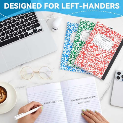 Gersoniel 4 Pack Back to School Left Handed Composition Notebooks, College Ruled Writing Notebooks 8.3" x 5.8", Smudge-free Paper, Color Coded School Supplies for Students & Classroom Use - color: Bright Colors