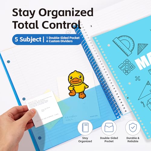 Comix 5 Subject Notebook with 5 Divider, 8.5" x 11" letter size, 200 Sheets College Ruled Notebook with Plastic Cover for Office/School/Home, Blue - color: Blue