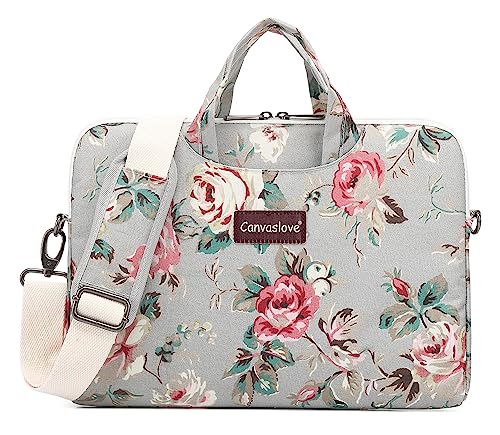 Rose Pattern Water Resistant Laptop Shoulder Messenger Bag for MacBook Pro 16 inch,15.6 inch and 15 inch-16 inch Laptop - color: Grey Rose