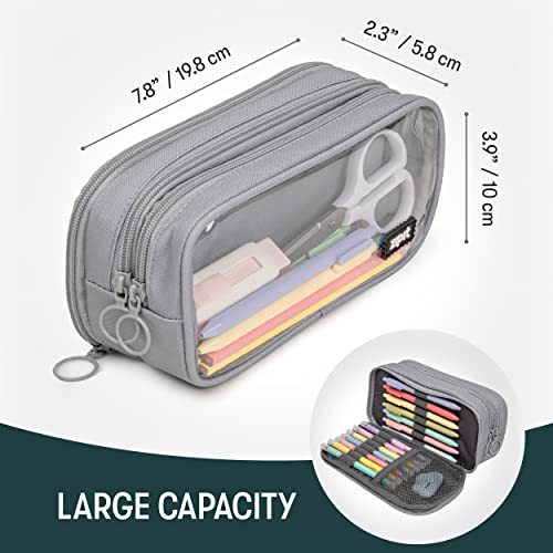 ZIPIT Half & Half Pencil Case, 3 Compartment Zipper Pouch for School, Stationery Bag for Teen Girls Boys and Adults, Grey - color: Grey