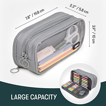 ZIPIT Half & Half Pencil Case, 3 Compartment Zipper Pouch for School, Stationery Bag for Teen Girls Boys and Adults, Grey - color: Grey